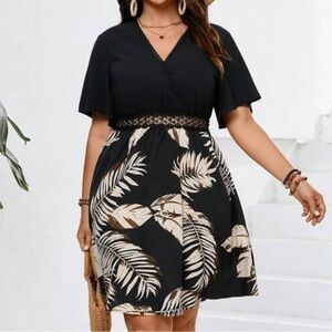 NWOT SHEIN Black Leaf Print Dress